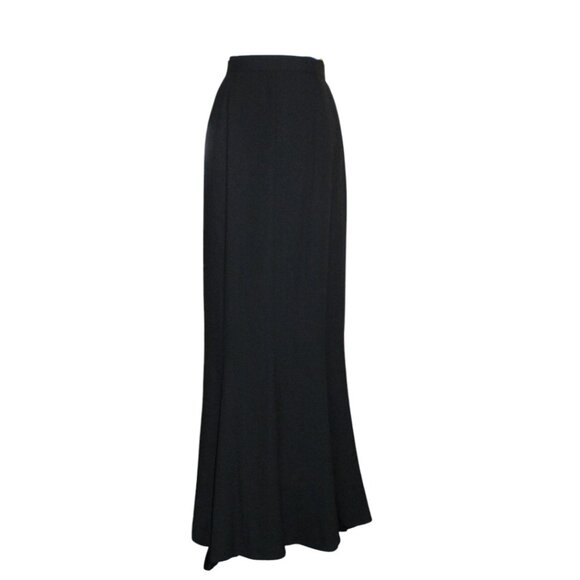 90's Patricia Rhodes Couture Black Rayon Crepe Trumpet Maxi Skirt Lined 4 - Picture 3 of 11